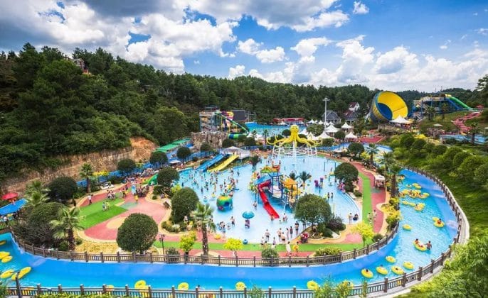 water park slides and pool complex